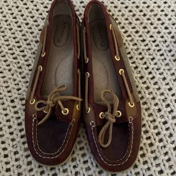 Sperry Brown Leather Loafers AngleFish Anchor Print 8.5 - Picture 3 of 5